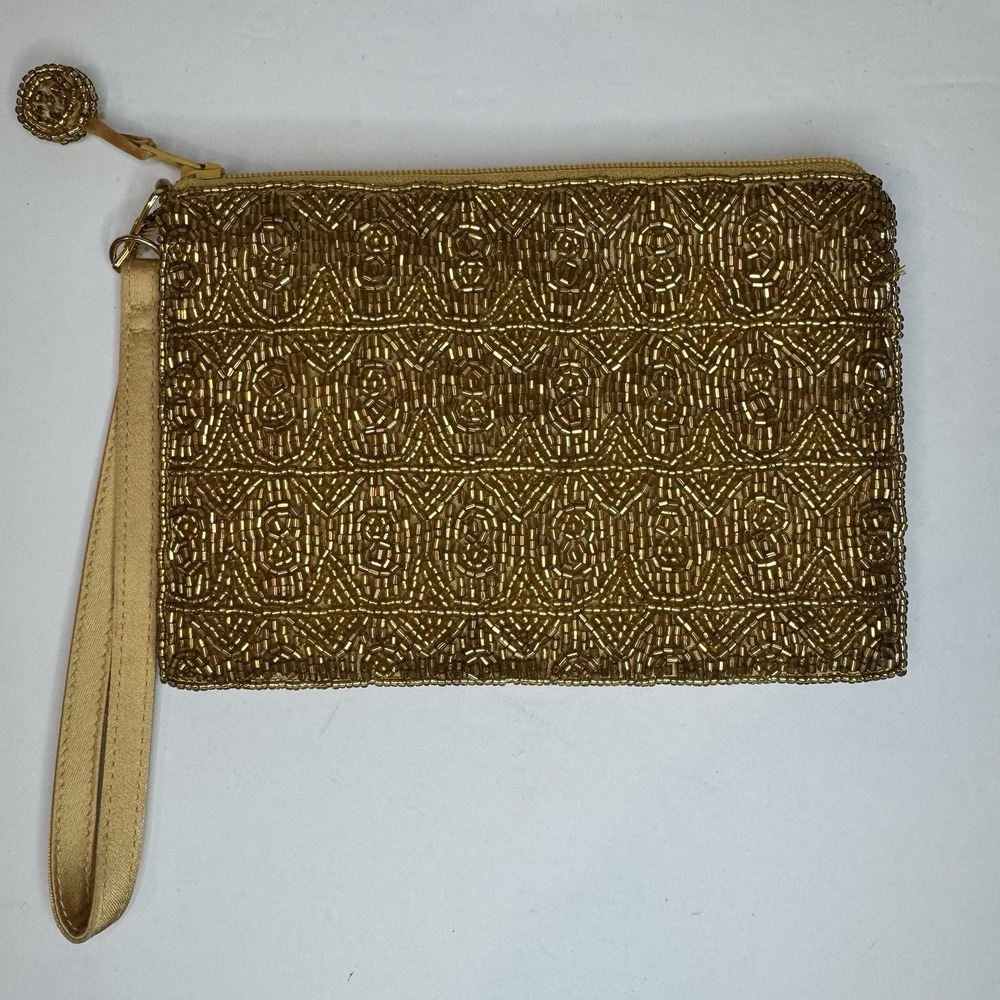 Amanda Smith‎ Vintage Gold Bead Clutch 7x5 inches